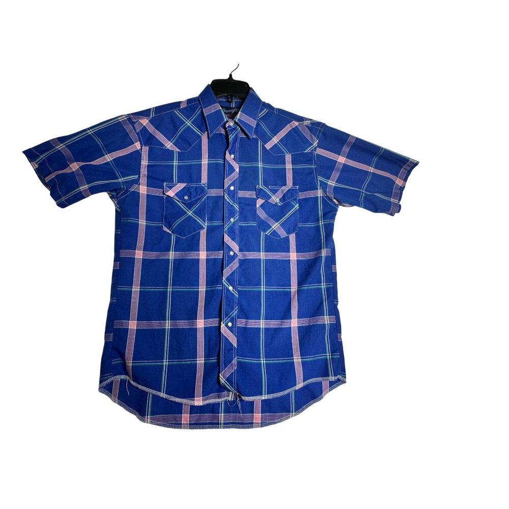 Vintage Wrangler Pearl Snap Cowboy Cut Short Sleeve Shirt X-Long Tails 16